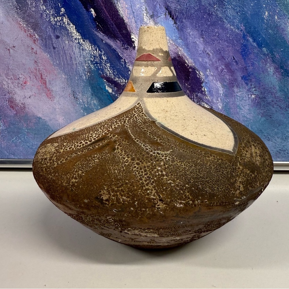 Vintage Tim Scull Raku Sagar Fired Studio Pottery Vase Canton Clay Works CT